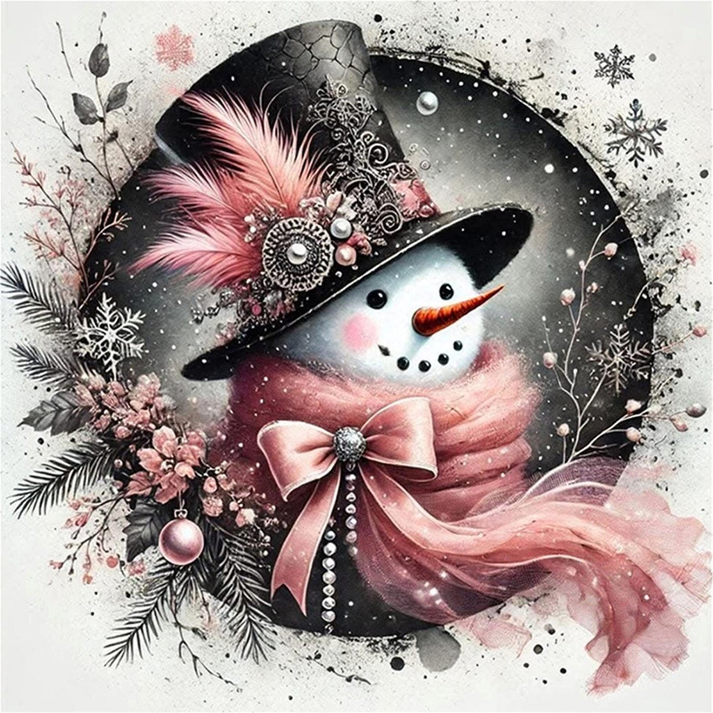 Snowman - Partial 11CT Stamped Cross Stitch - Bead Embroidery 36x36CM/14.17x14.17in