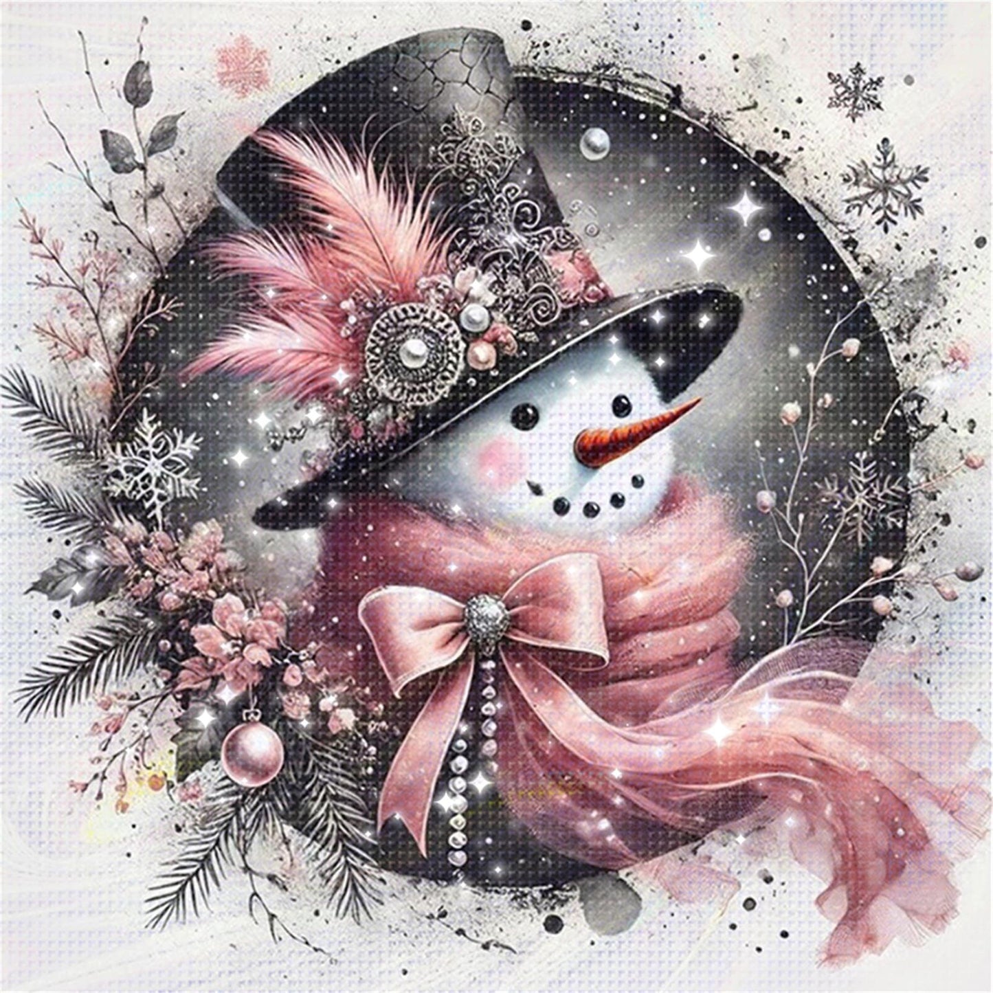 Snowman - Partial 11CT Stamped Cross Stitch - Bead Embroidery 36x36CM/14.17x14.17in