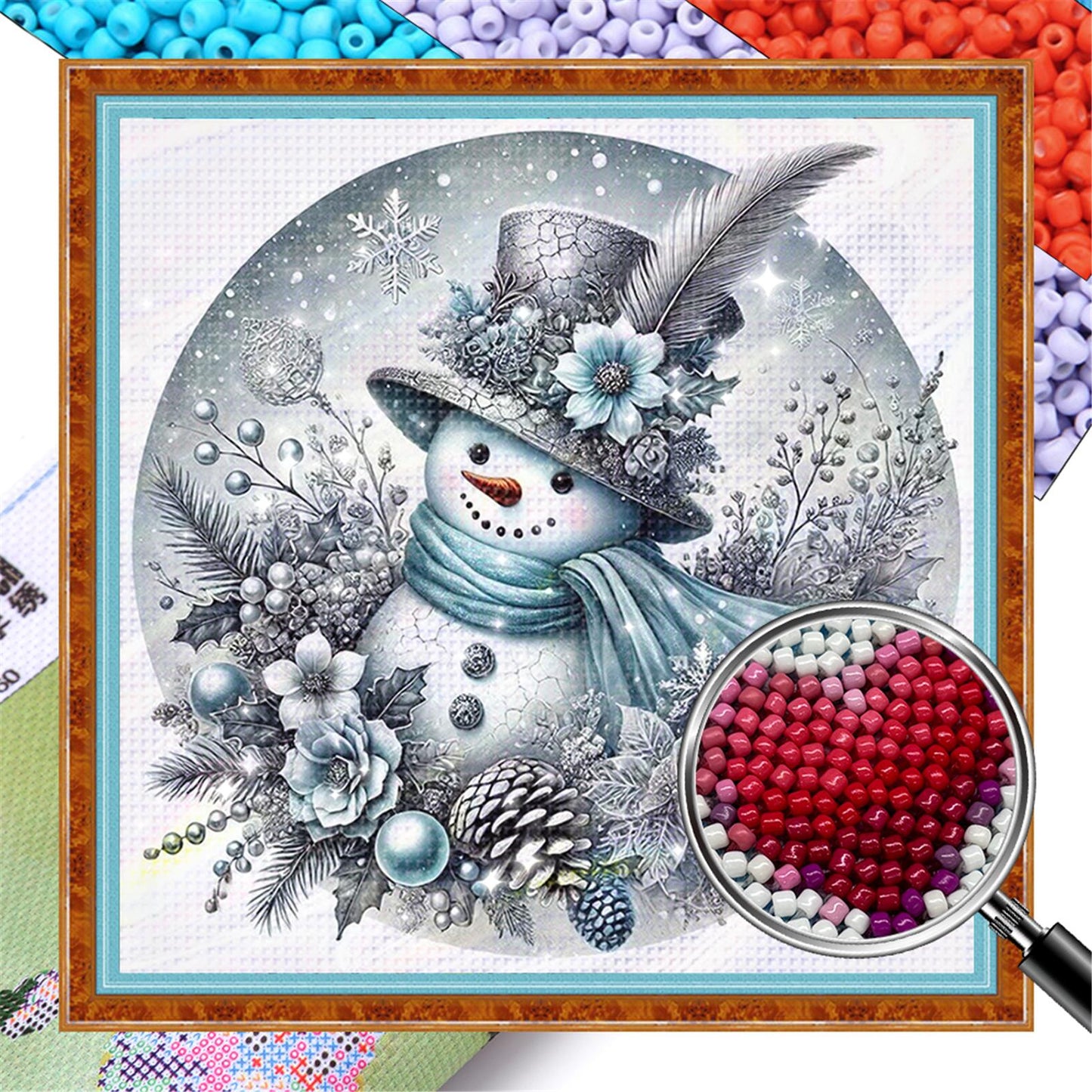 Snowman - Partial 11CT Stamped Cross Stitch - Bead Embroidery 36x36CM/14.17x14.17in