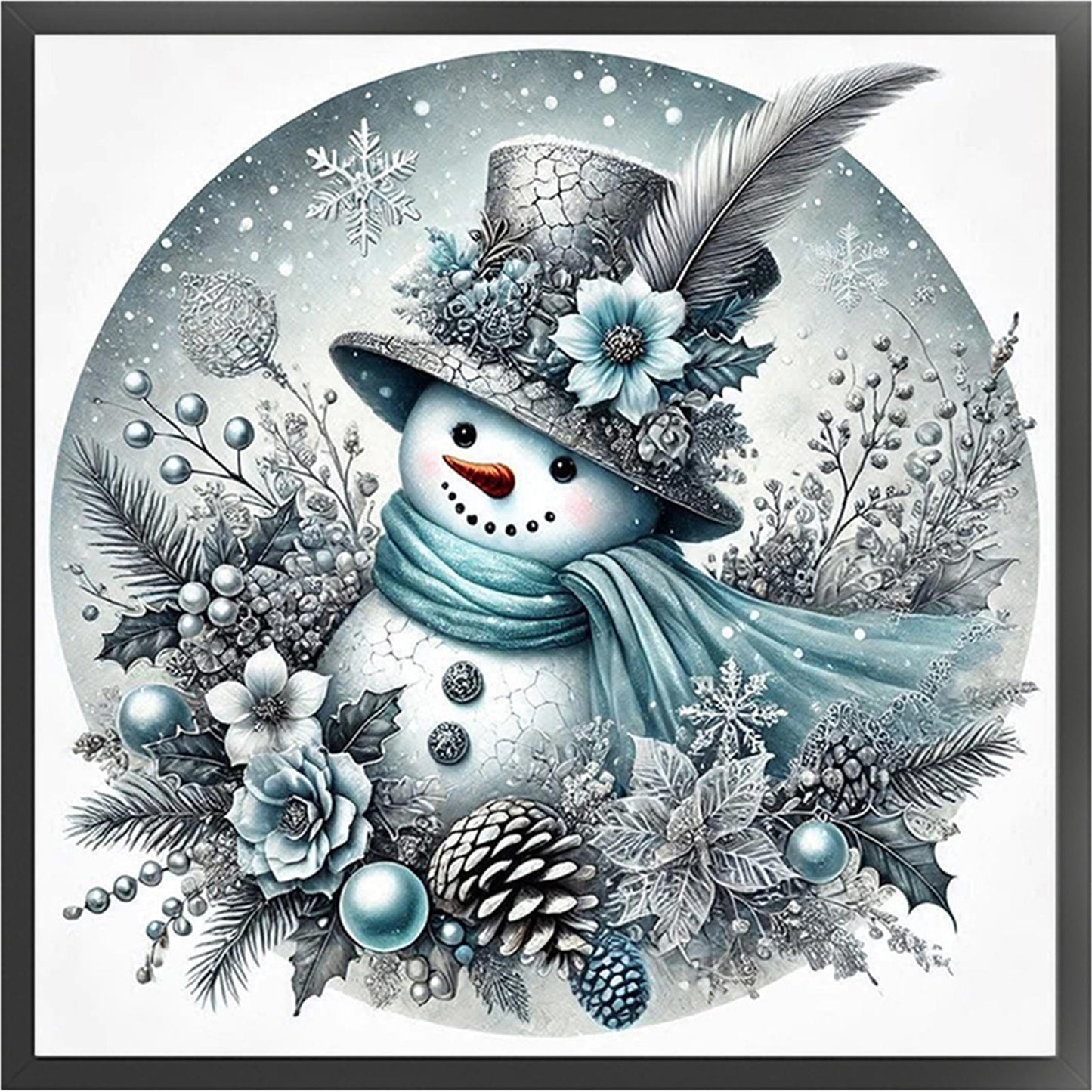 Snowman - Partial 11CT Stamped Cross Stitch - Bead Embroidery 36x36CM/14.17x14.17in