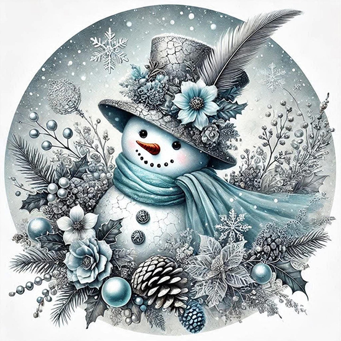 Snowman - Partial 11CT Stamped Cross Stitch - Bead Embroidery 36x36CM/14.17x14.17in