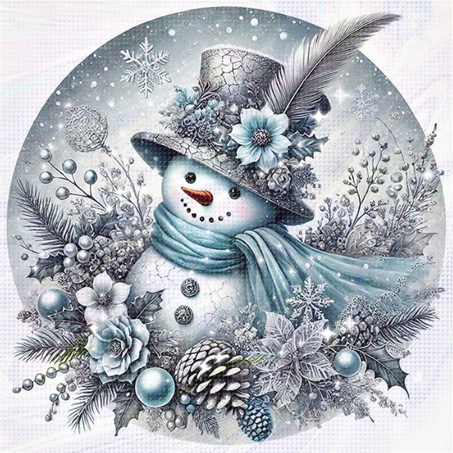 Snowman - Partial 11CT Stamped Cross Stitch - Bead Embroidery 36x36CM/14.17x14.17in