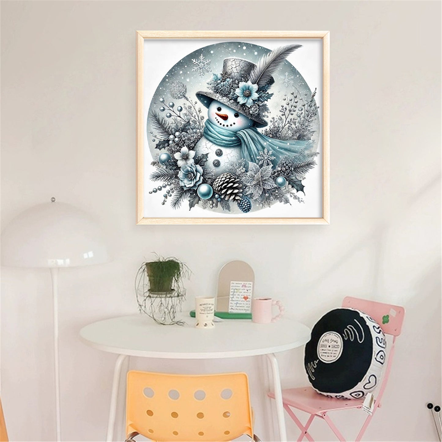 Snowman - Partial 11CT Stamped Cross Stitch - Bead Embroidery 36x36CM/14.17x14.17in