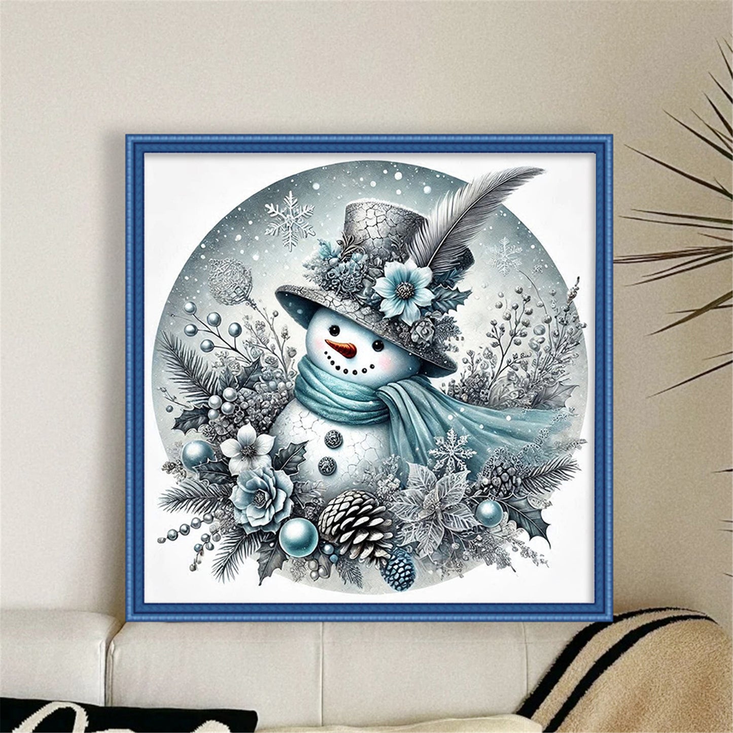 Snowman - Partial 11CT Stamped Cross Stitch - Bead Embroidery 36x36CM/14.17x14.17in