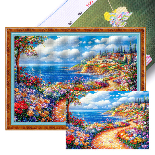 Coastal Town - Full 11CT Stamped Cross Stitch 85x65CM - Mona Lisa