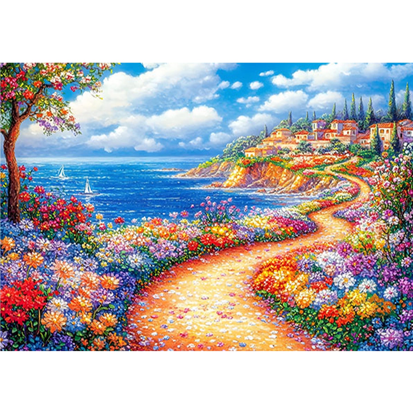 Coastal Town - Full 11CT Stamped Cross Stitch 85x65CM - Mona Lisa