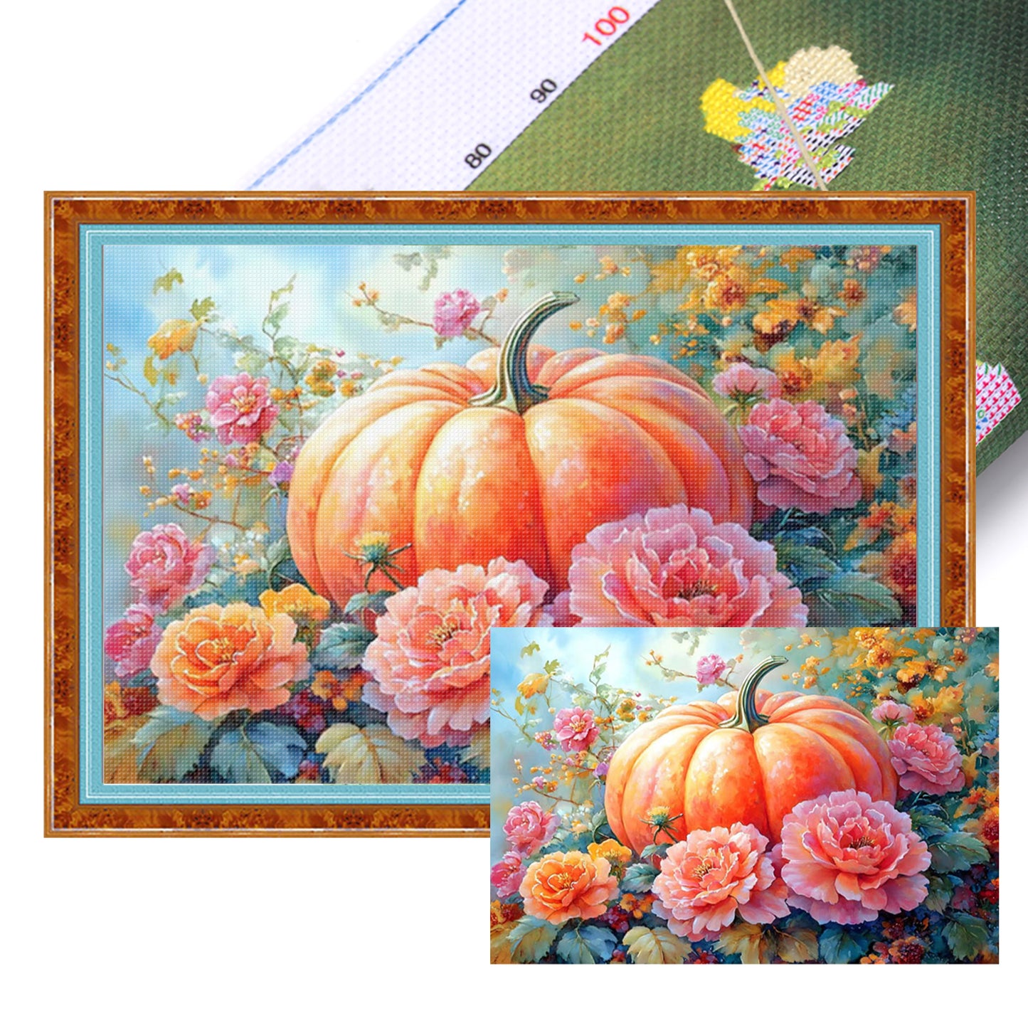 Pumpkin And Peony - Full 11CT Stamped Cross Stitch 70x50CM - Mona Lisa