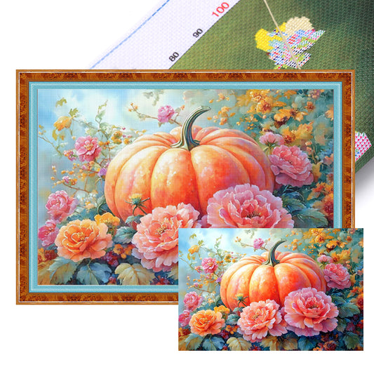 Pumpkin And Peony - Full 11CT Stamped Cross Stitch 70x50CM - Mona Lisa