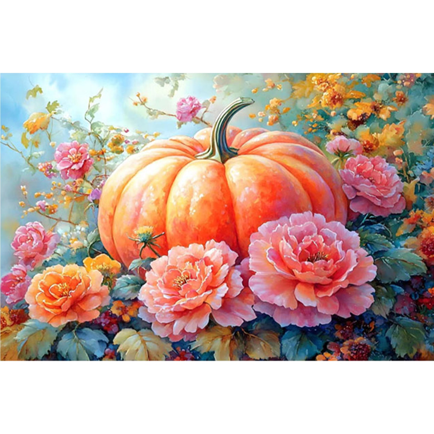 Pumpkin And Peony - Full 11CT Stamped Cross Stitch 70x50CM - Mona Lisa
