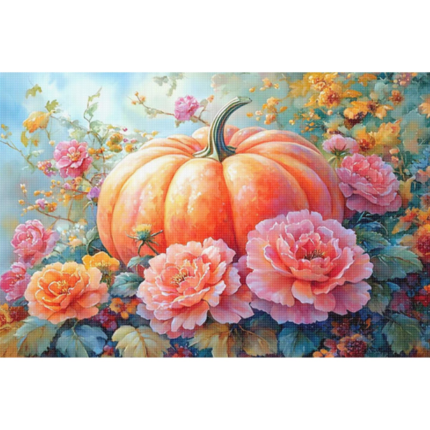 Pumpkin And Peony - Full 11CT Stamped Cross Stitch 70x50CM - Mona Lisa
