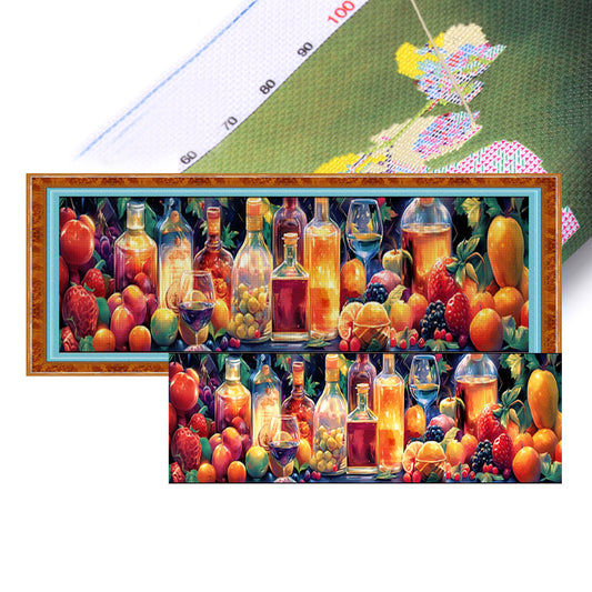 Glowing Wine Cups - Full 11CT Stamped Cross Stitch 150x40CM - Mona Lisa