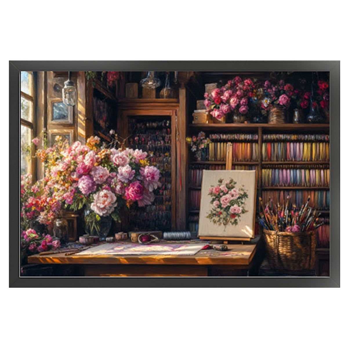 Book Nook In Flower Room - Full 11CT Stamped Cross Stitch 70x50CM - Mona Lisa