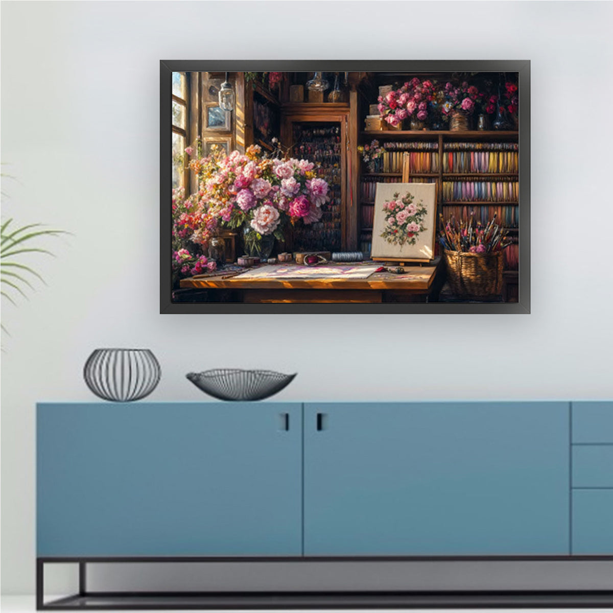 Book Nook In Flower Room - Full 11CT Stamped Cross Stitch 70x50CM - Mona Lisa