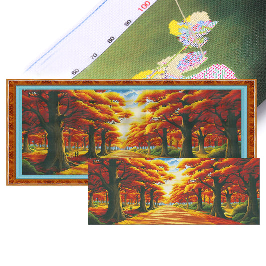 Goldener Weg voller goldener Blüten – Vollständiges 11CT Stempel-Kreuzstich-Set 152x60CM – Mona Lisa