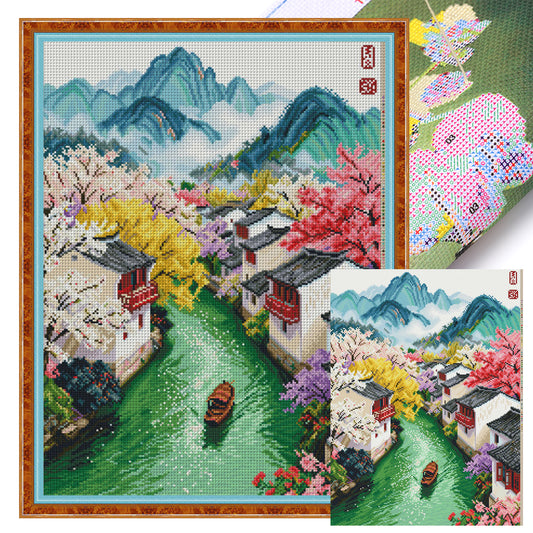 Frühlings-Jiangnan – Vollständiges 11CT Stempel-Kreuzstichset 50x67cm – Mona Lisa