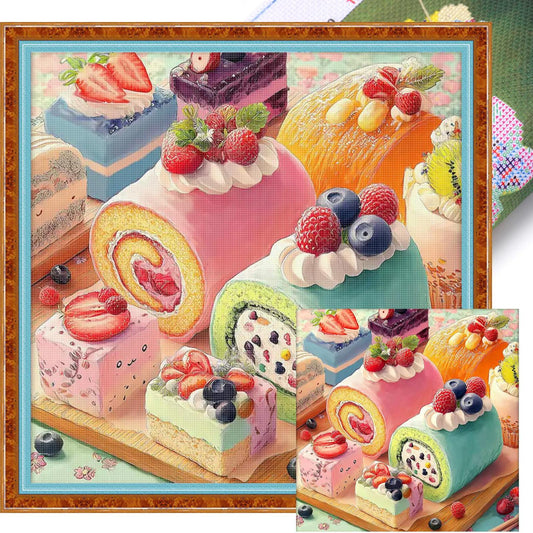 Fruit Dessert Journal - Full 11CT Stamped Cross Stitch 50x50CM - QiangHongXiu