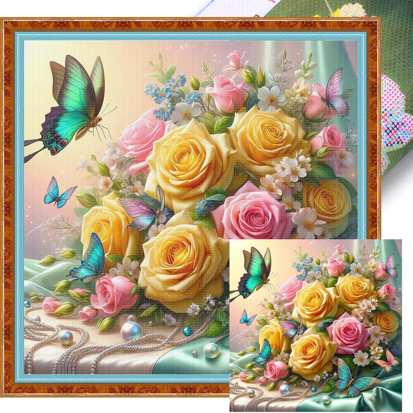 Butterfly & Rose - Full 11CT Stamped Cross Stitch 40x40CM - Diy