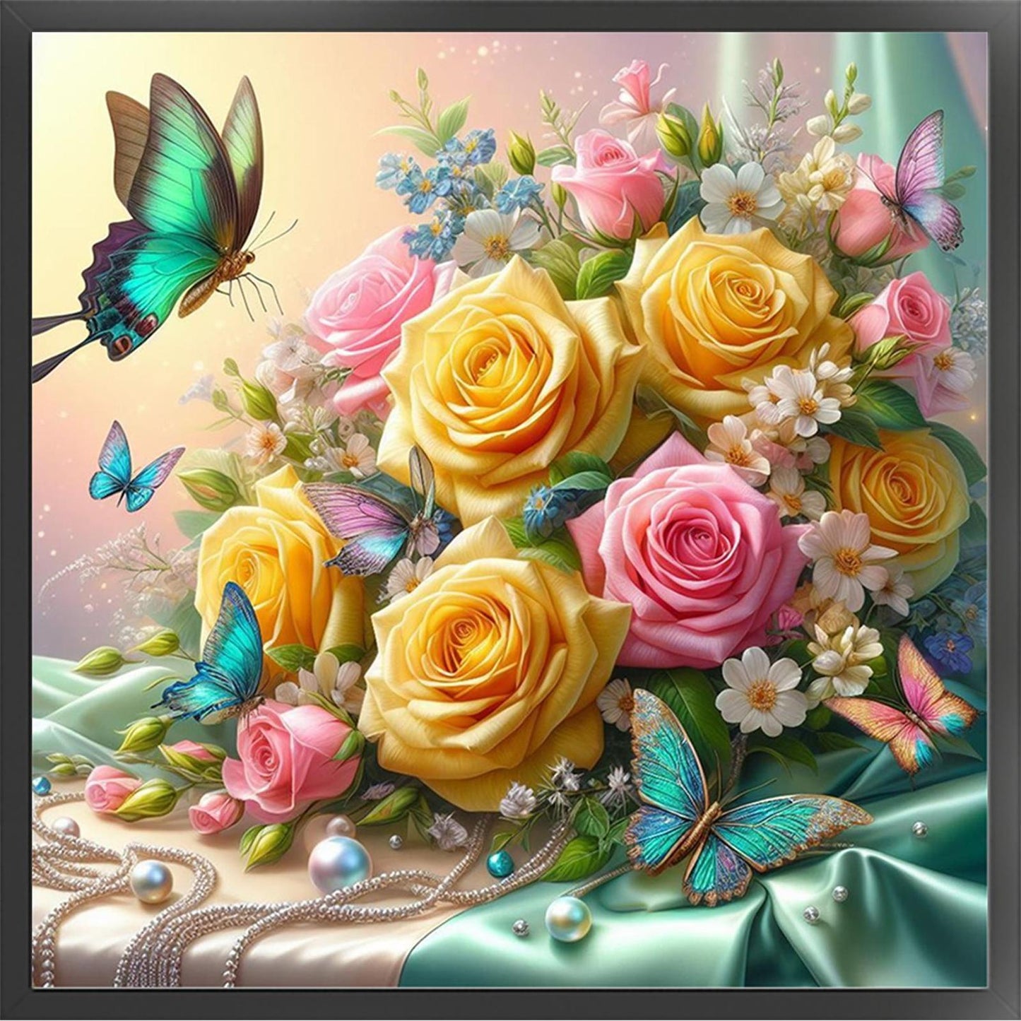 Butterfly & Rose - Full 11CT Stamped Cross Stitch 40x40CM - Diy