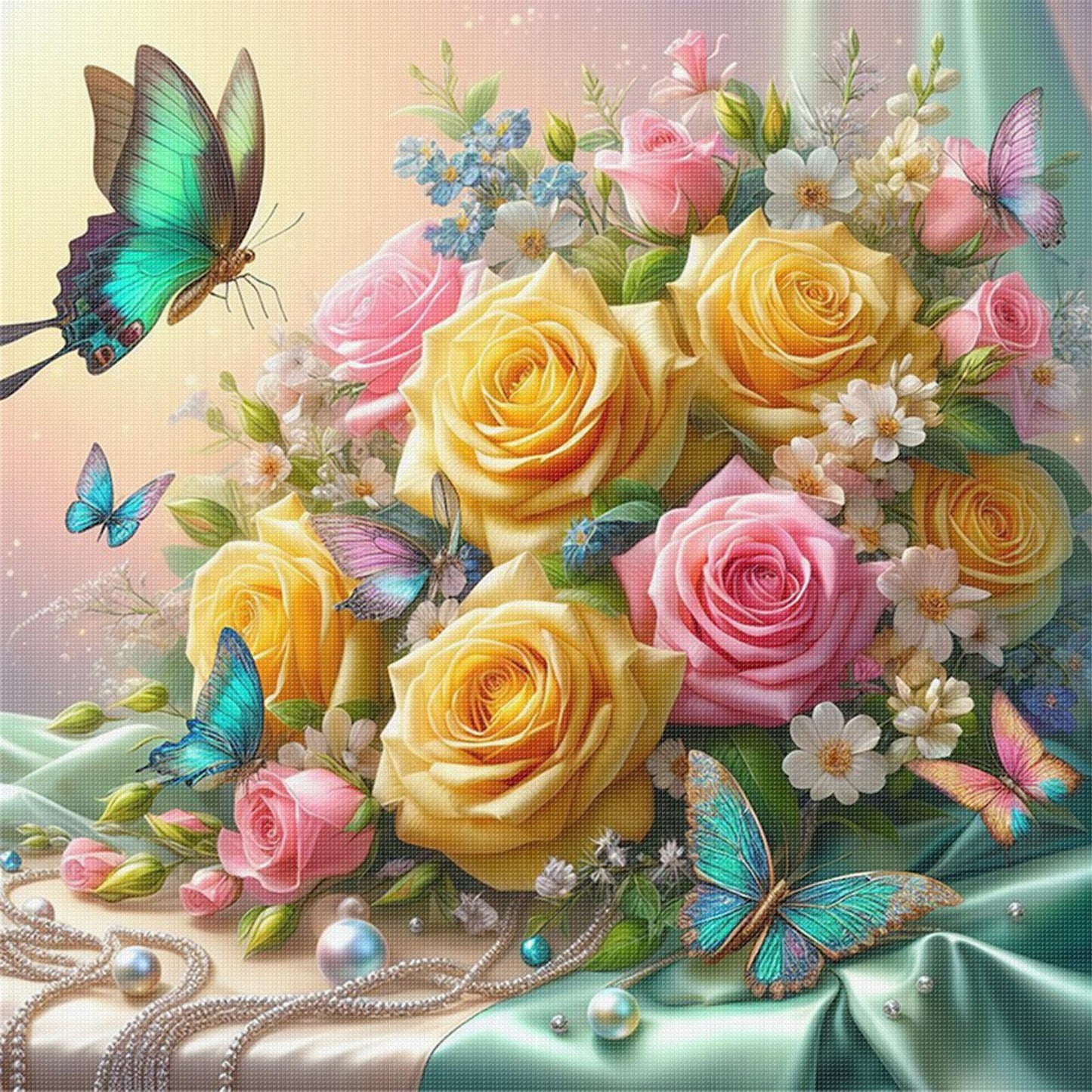 Butterfly & Rose - Full 11CT Stamped Cross Stitch 40x40CM - Diy