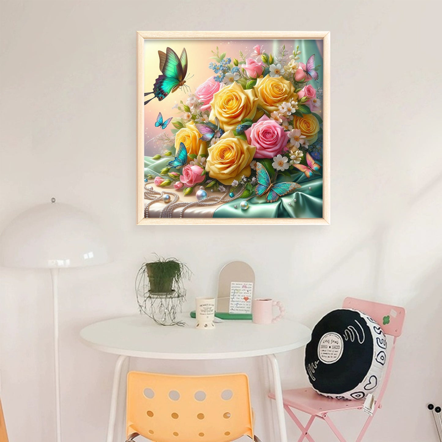 Butterfly & Rose - Full 11CT Stamped Cross Stitch 40x40CM - Diy