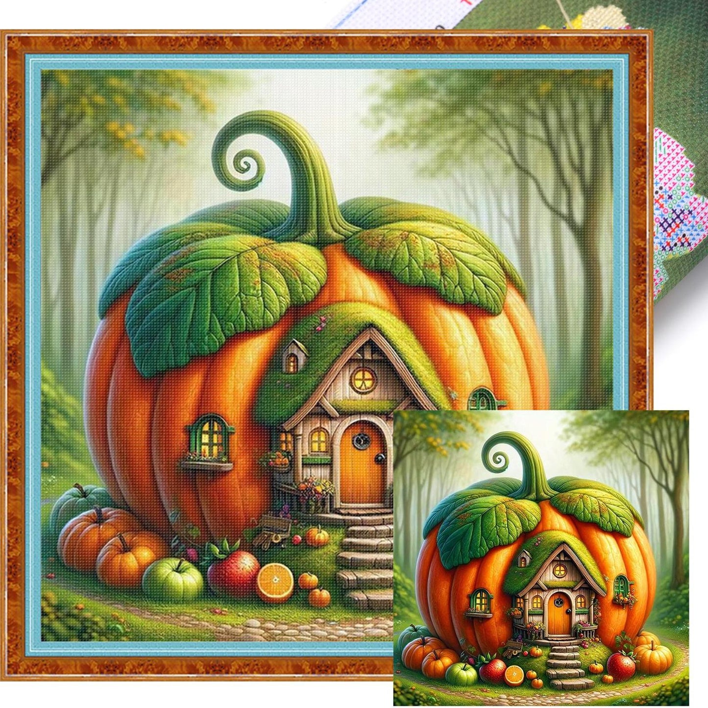 Pumpkin House - Full 11CT Stamped Cross Stitch 40x40CM - Diy