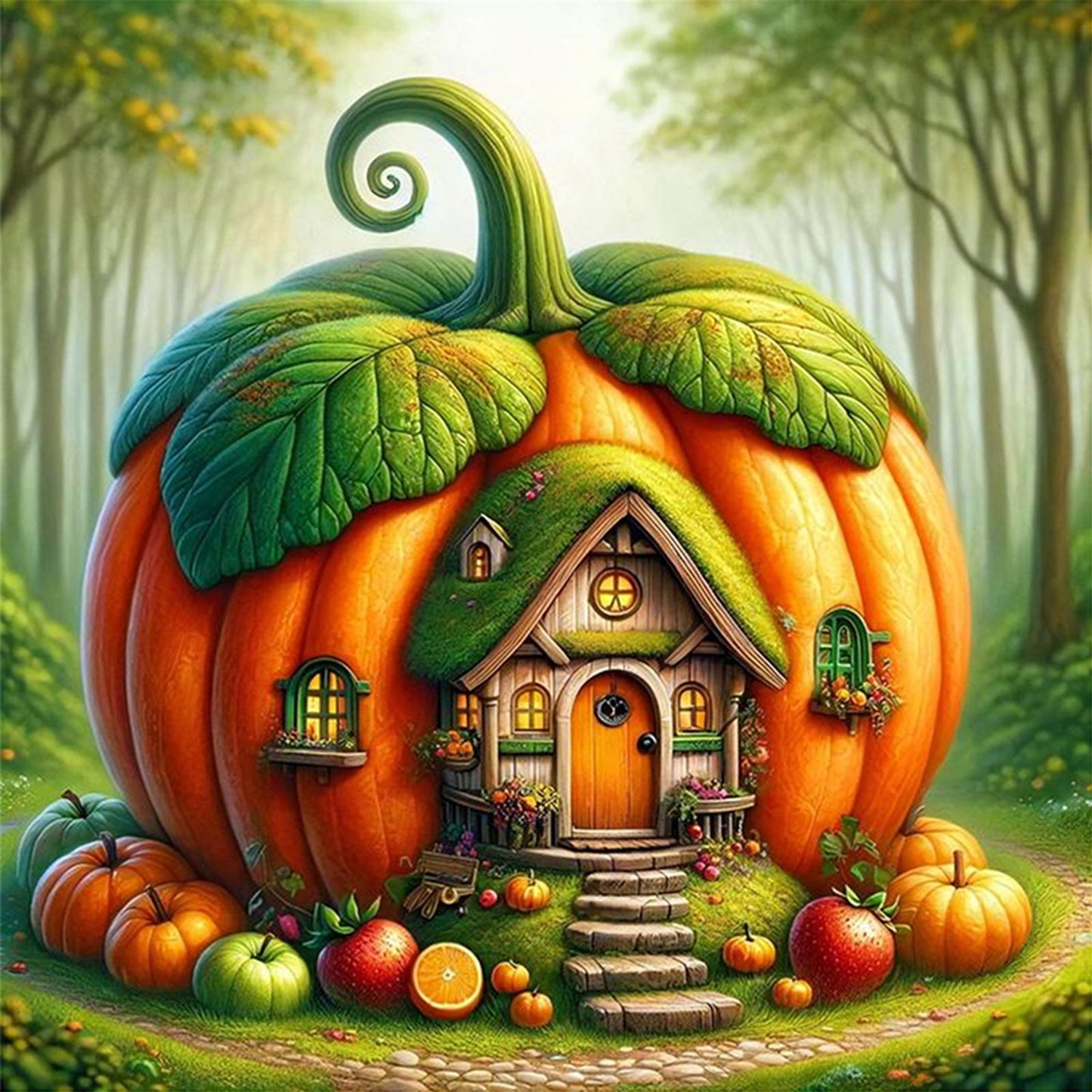 Pumpkin House - Full 11CT Stamped Cross Stitch 40x40CM - Diy