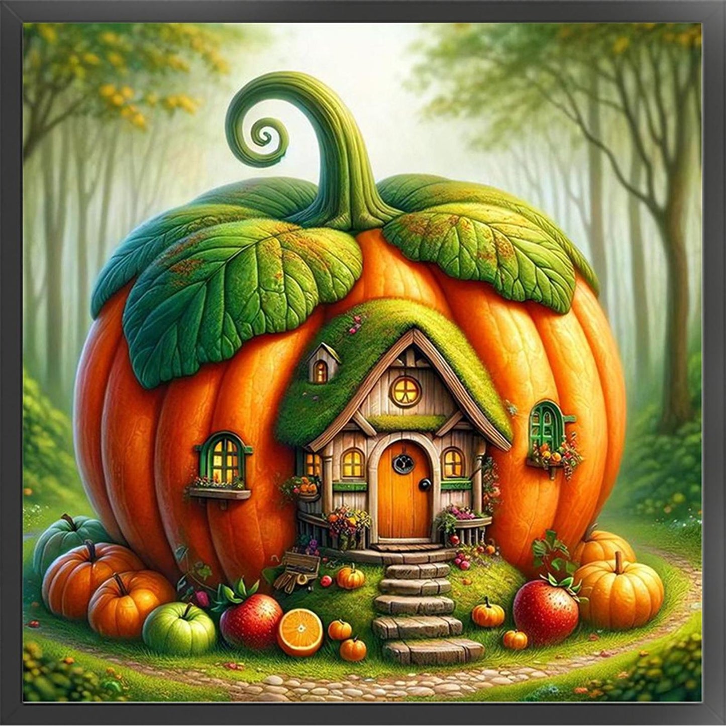 Pumpkin House - Full 11CT Stamped Cross Stitch 40x40CM - Diy