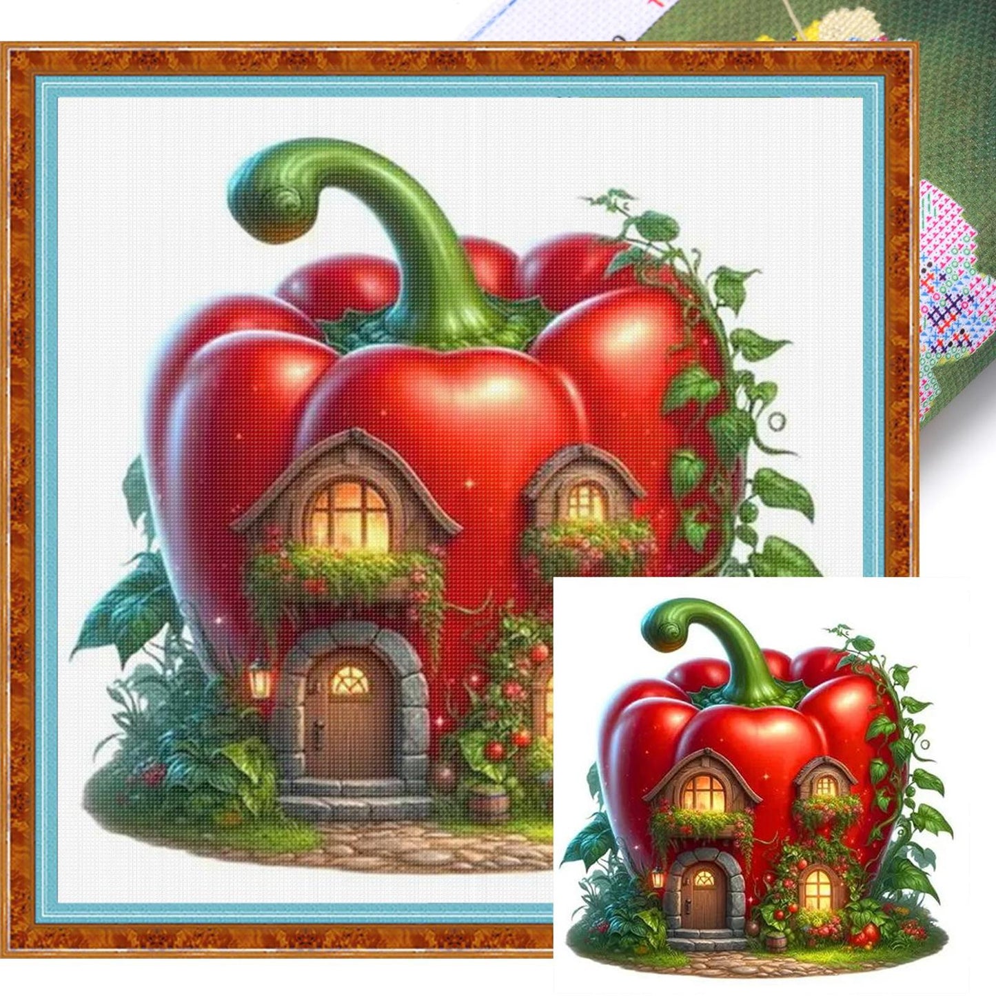 Chili House - Full 11CT Stamped Cross Stitch 40x40CM - Diy