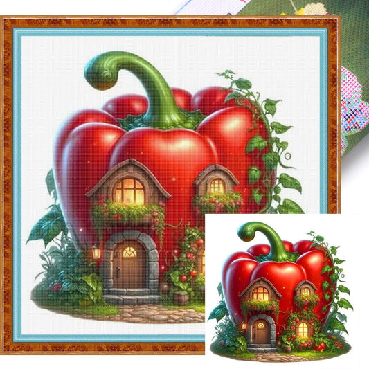 Chili House - Full 11CT Stamped Cross Stitch 40x40CM - Diy