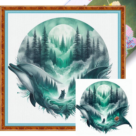 Dolphin - Full 11CT Stamped Cross Stitch 40x40CM - Huacan