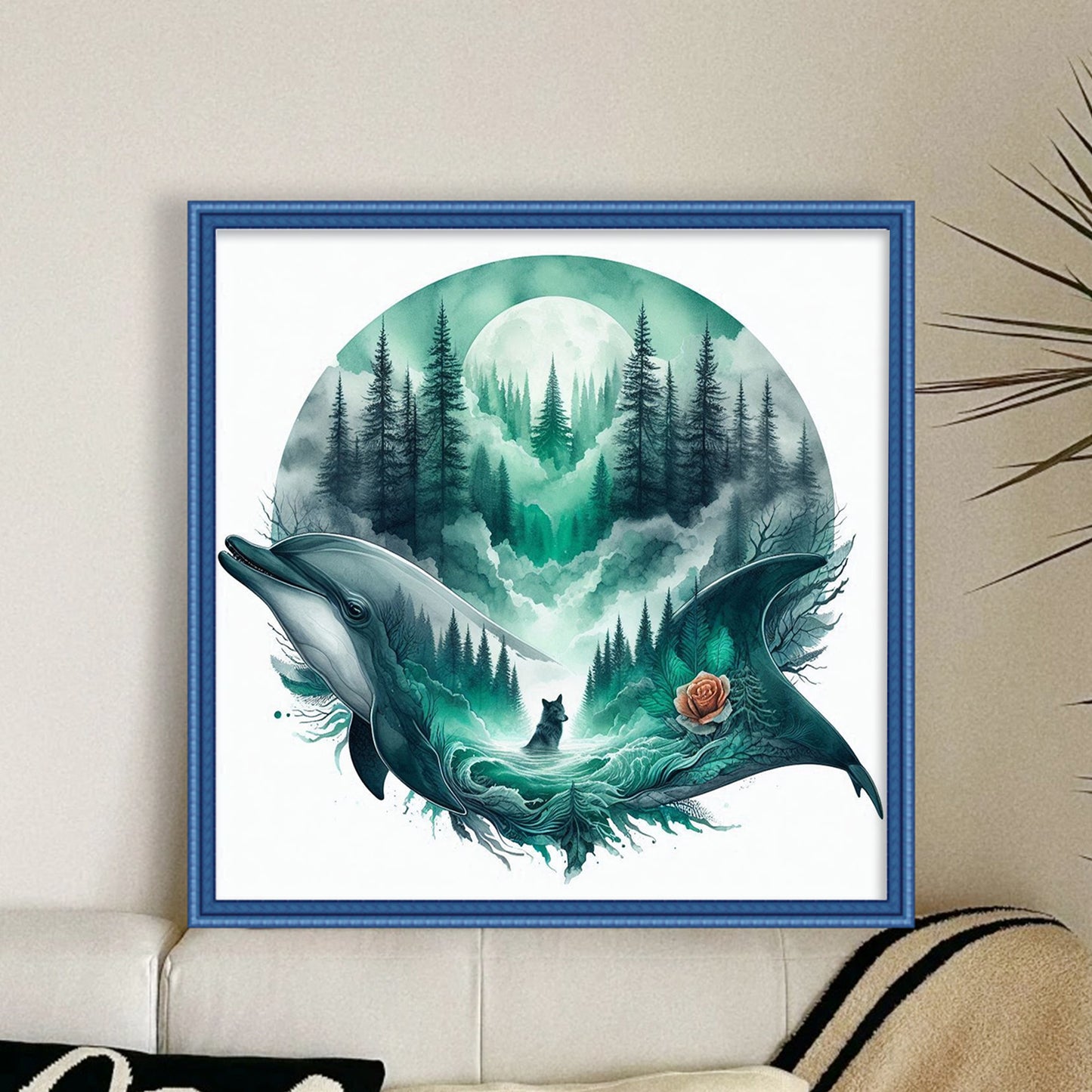 Dolphin - Full 11CT Stamped Cross Stitch 40x40CM - Huacan