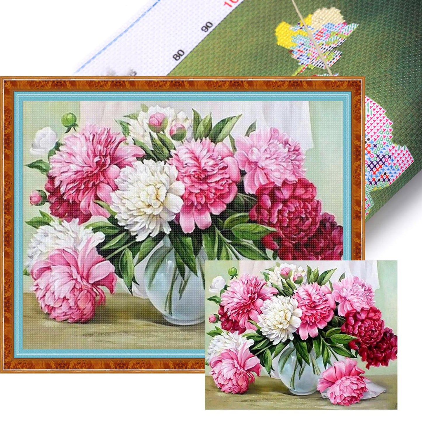 Peony Vase - Full 14CT Stamped Cross Stitch 50x40CM - Huacan