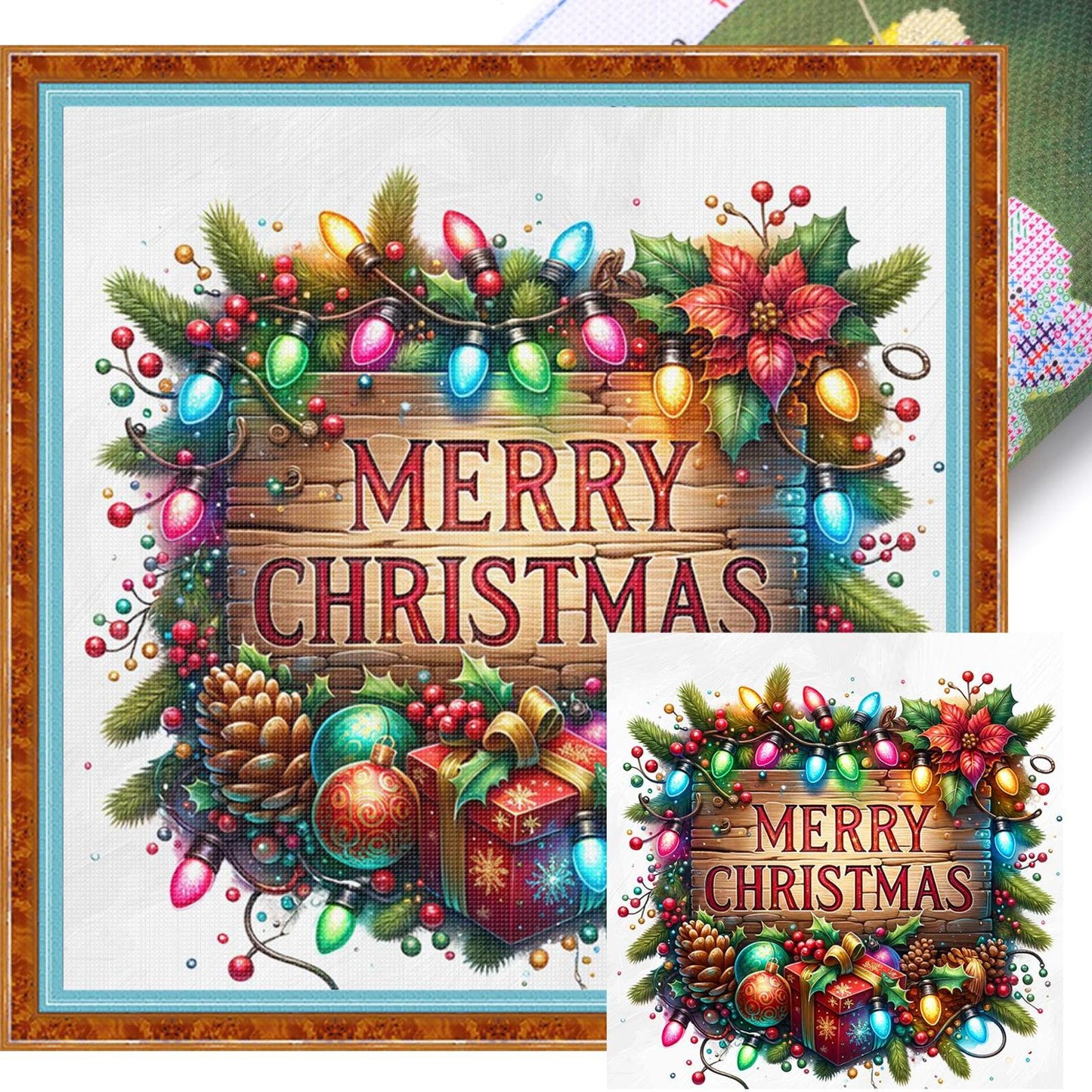 Christmas Wooden Plaque - Full 11CT Stamped Cross Stitch 50x50CM - Huacan