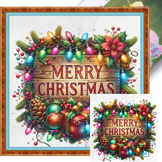 Christmas Wooden Plaque - Full 11CT Stamped Cross Stitch 50x50CM - Huacan