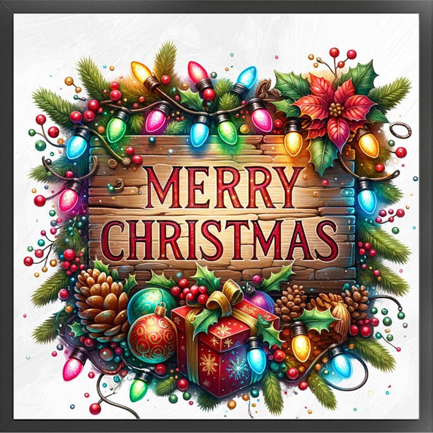 Christmas Wooden Plaque - Full 11CT Stamped Cross Stitch 50x50CM - Huacan