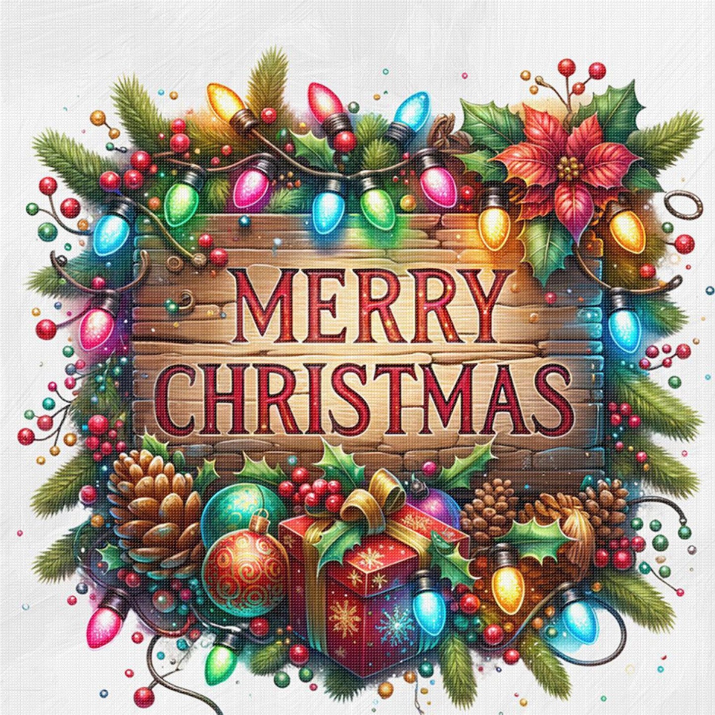 Christmas Wooden Plaque - Full 11CT Stamped Cross Stitch 50x50CM - Huacan