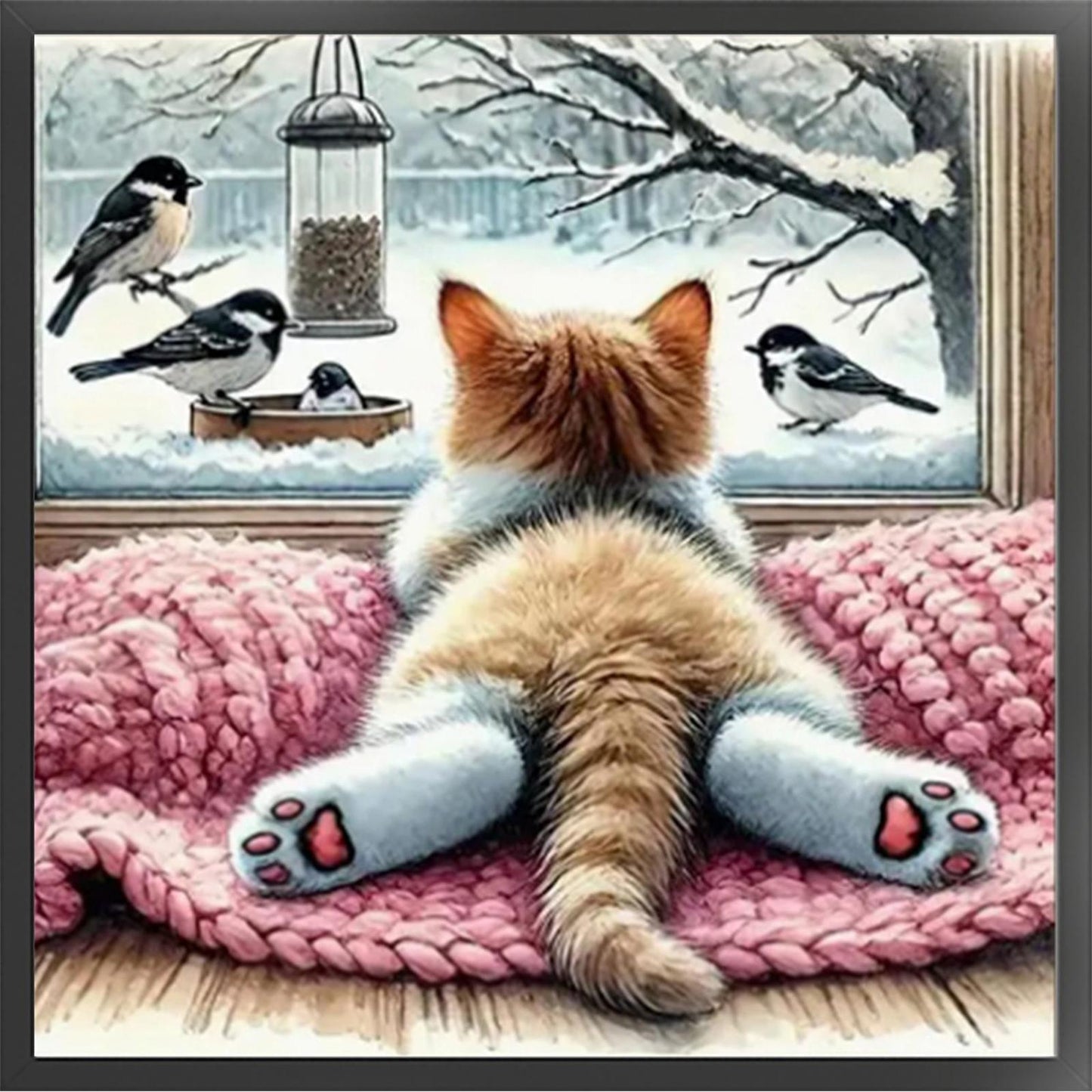 Winter Cat - Full 11CT Stamped Cross Stitch 40x40CM - Huacan