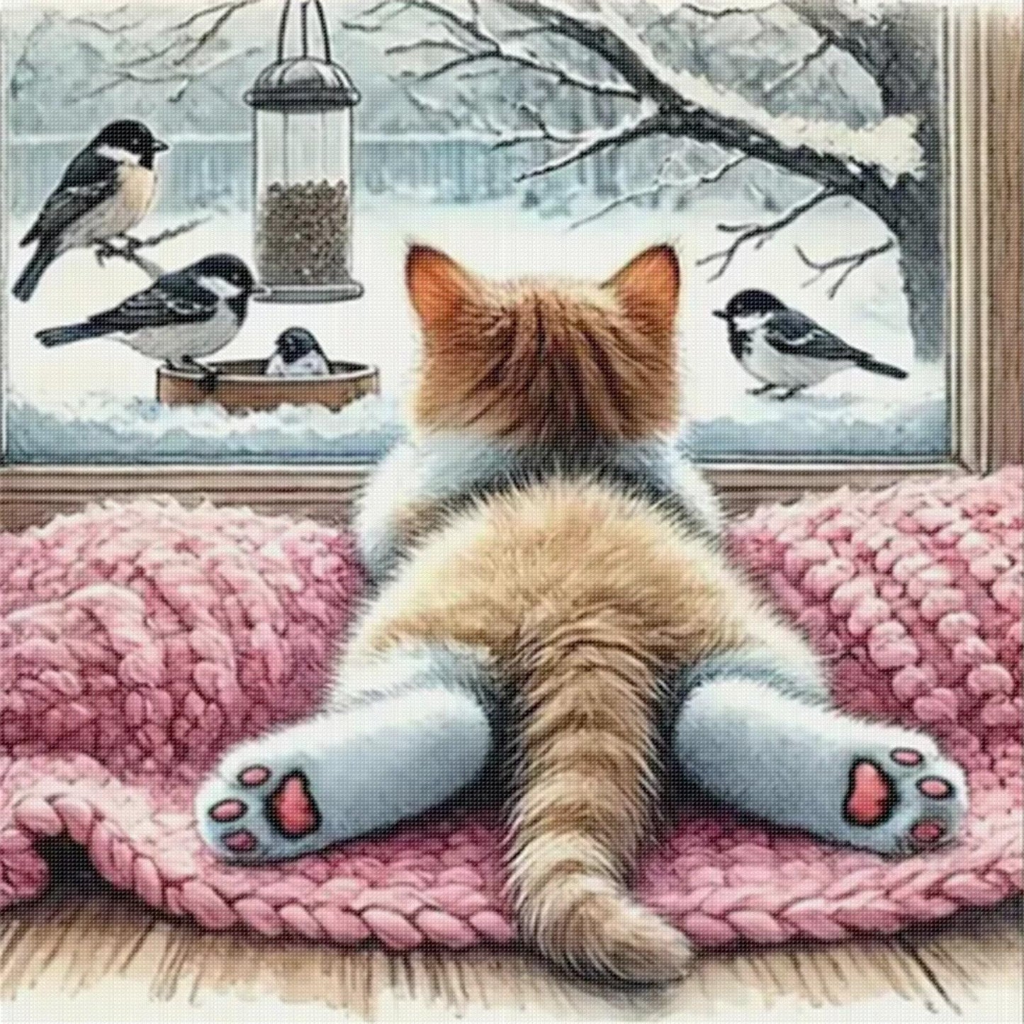 Winter Cat - Full 11CT Stamped Cross Stitch 40x40CM - Huacan