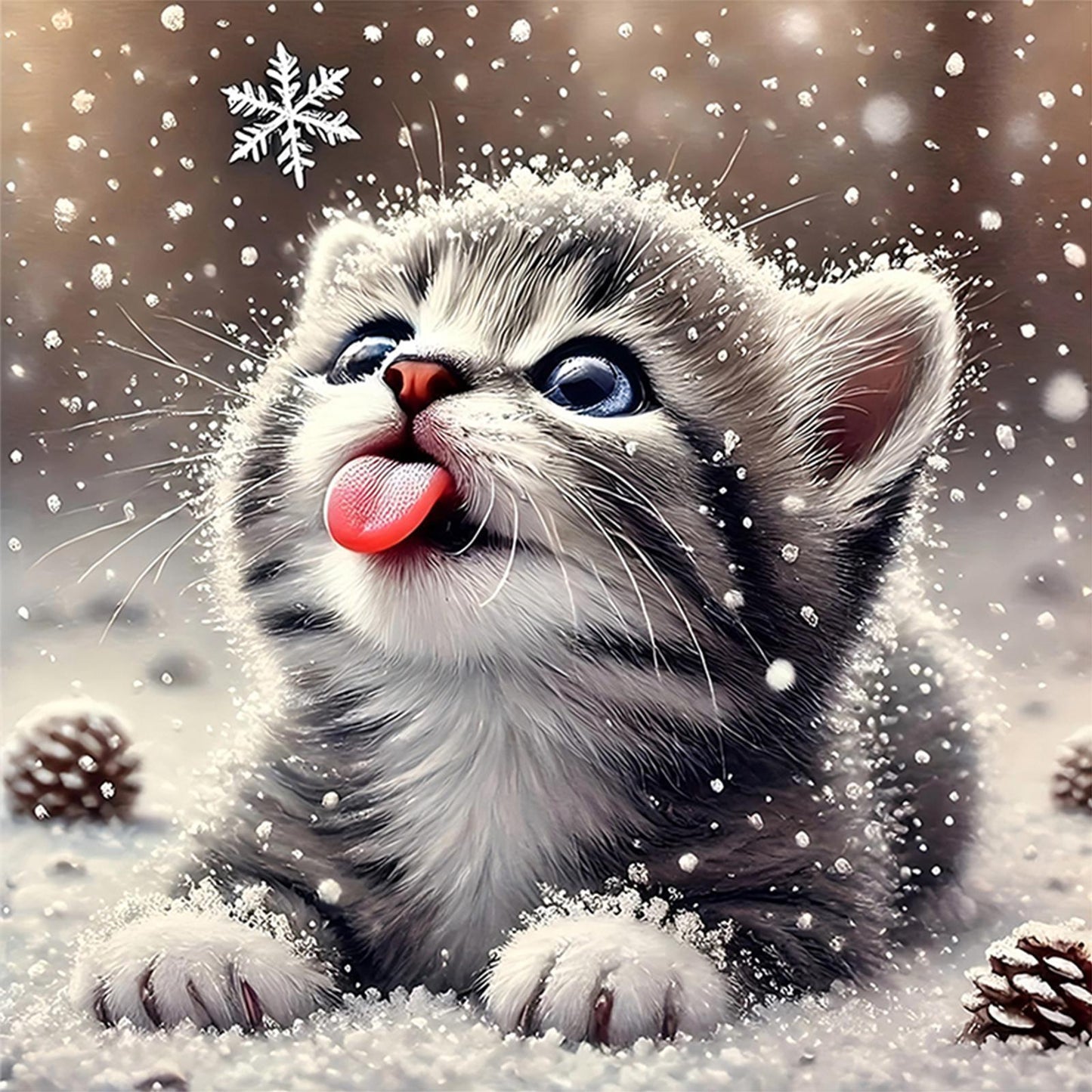 Winter Cat - Full 11CT Stamped Cross Stitch 40x40CM - Huacan