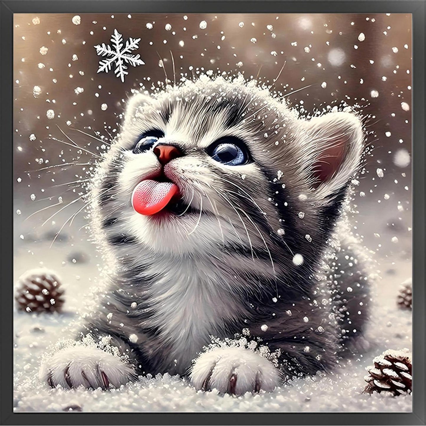 Winter Cat - Full 11CT Stamped Cross Stitch 40x40CM - Huacan