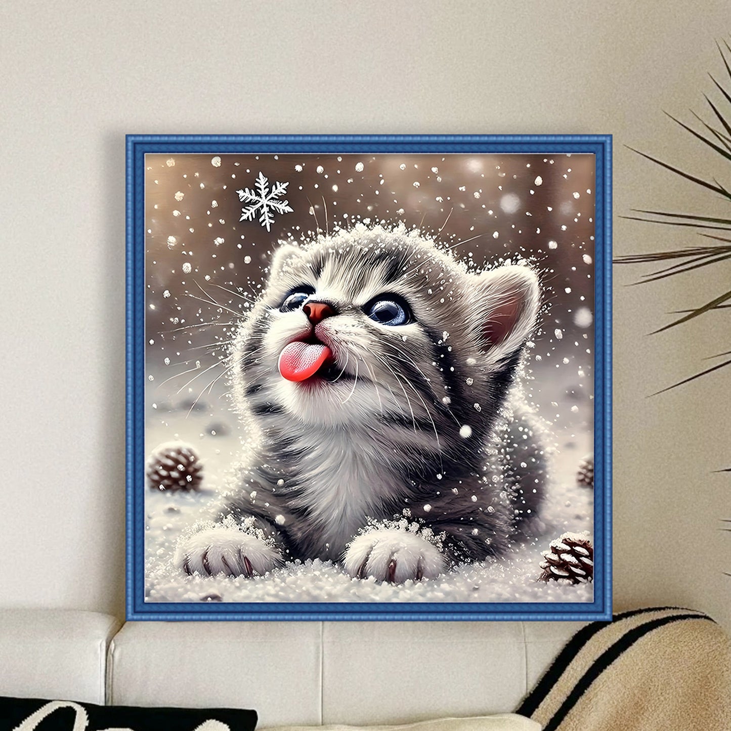 Winter Cat - Full 11CT Stamped Cross Stitch 40x40CM - Huacan