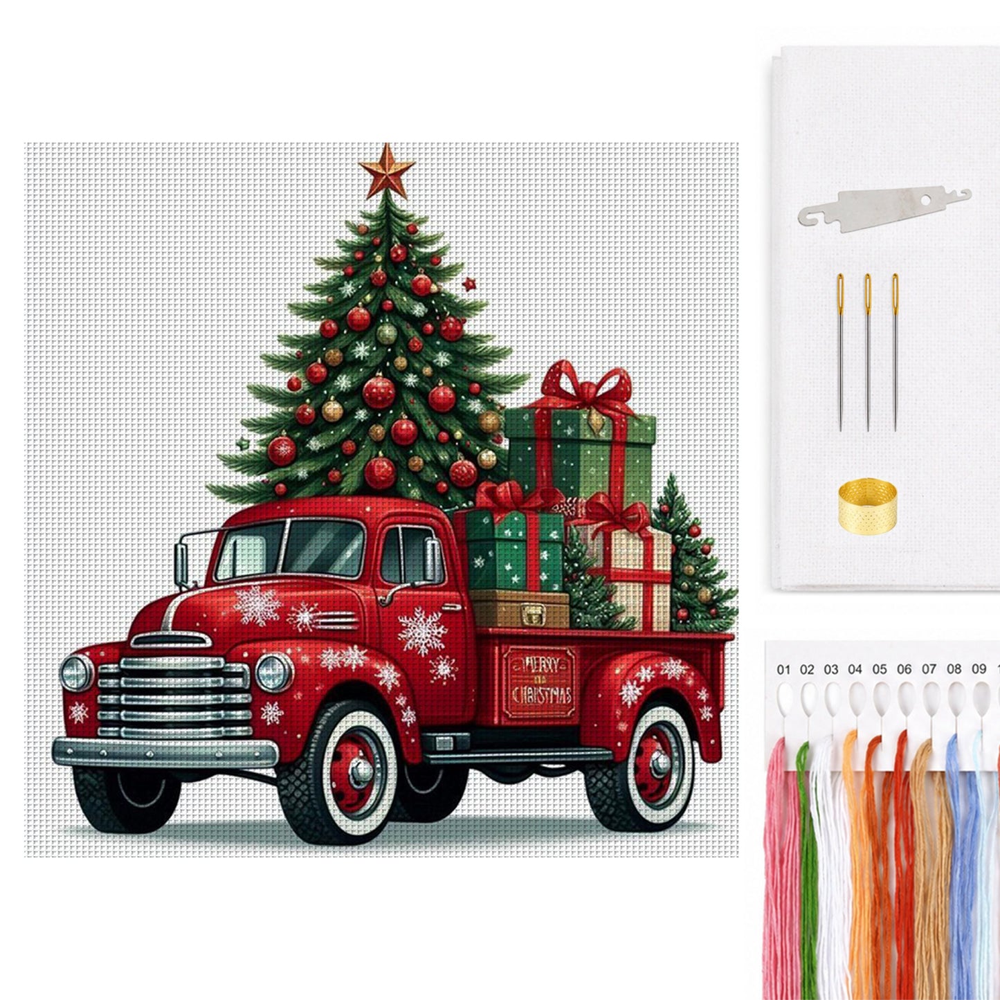 Christmas Tree Truck - Full 11CT Counted Cross Stitch 40x40CM - Yishu