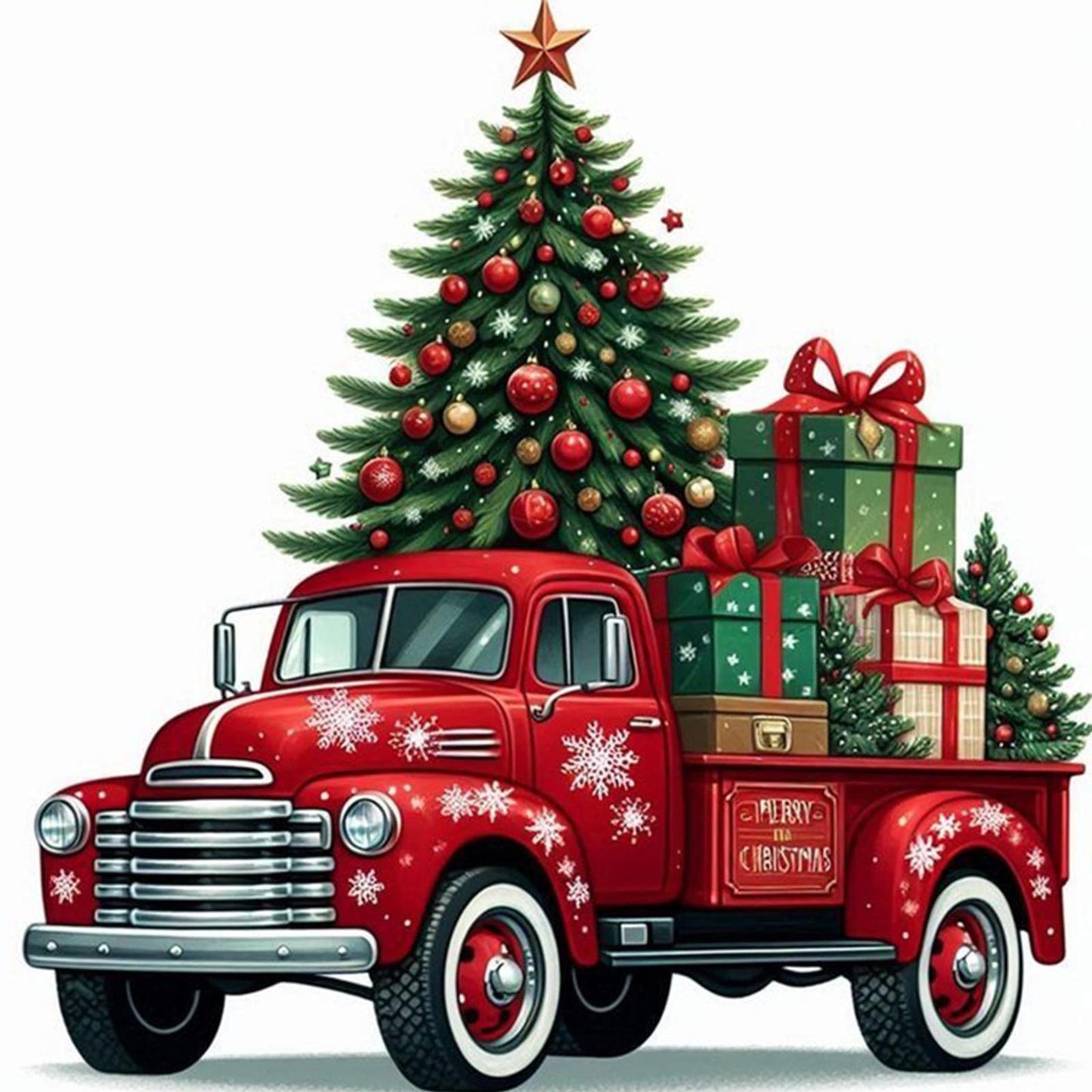 Christmas Tree Truck - Full 11CT Counted Cross Stitch 40x40CM - Yishu