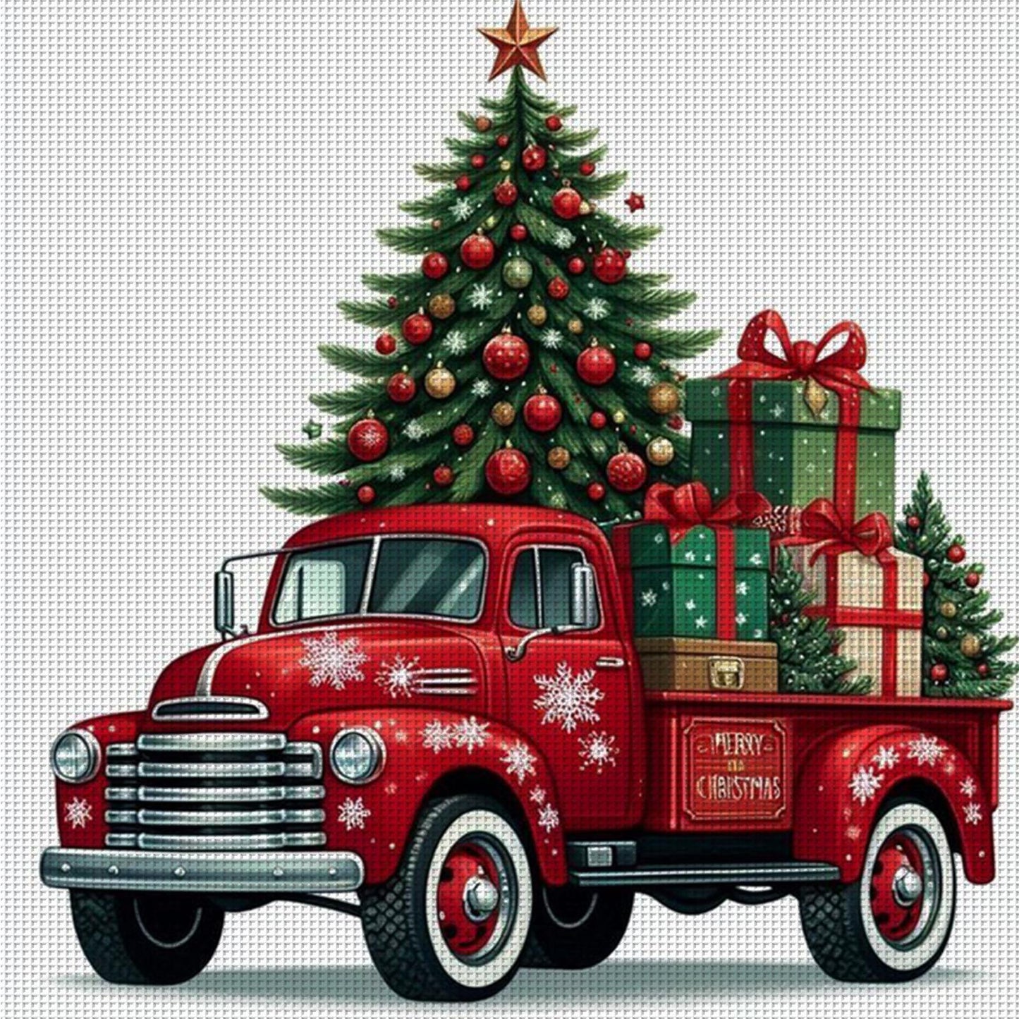 Christmas Tree Truck - Full 11CT Counted Cross Stitch 40x40CM - Yishu