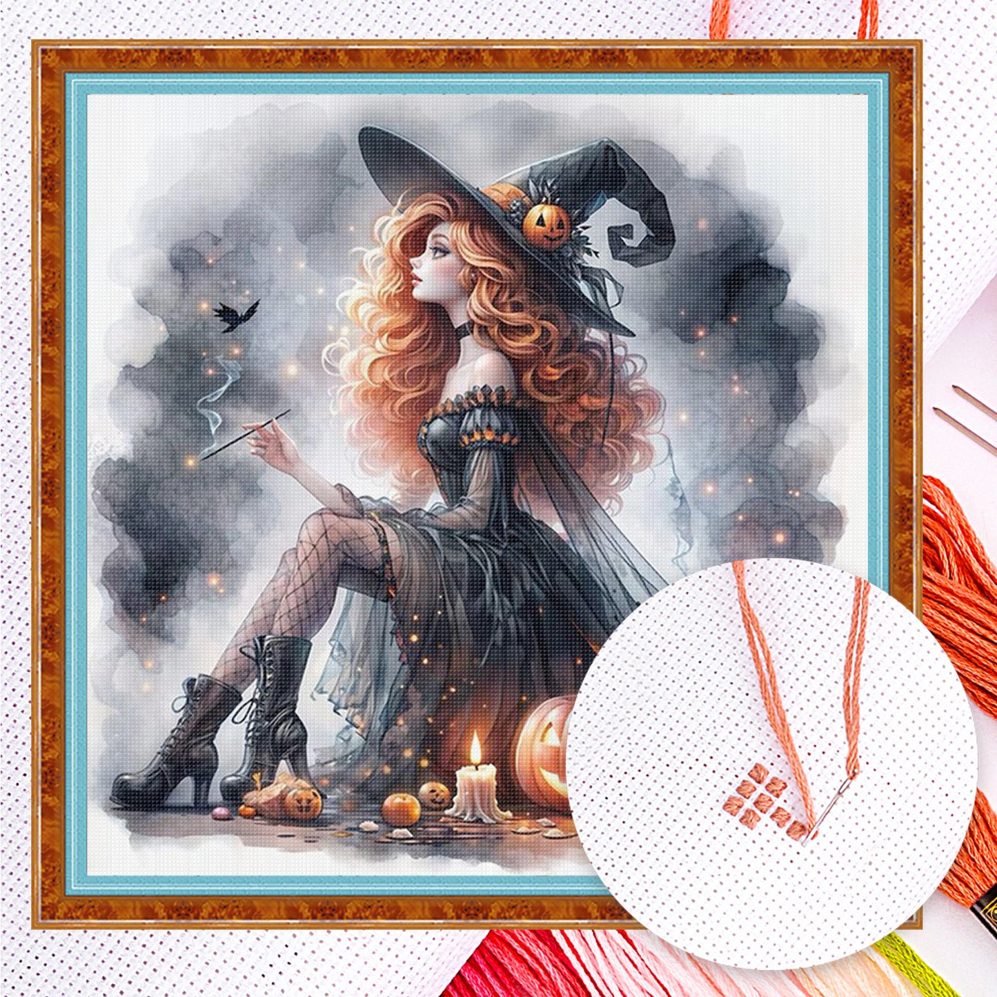 Halloween Princess Witch - Full 11CT Counted Cross Stitch 40x40CM - Yishu