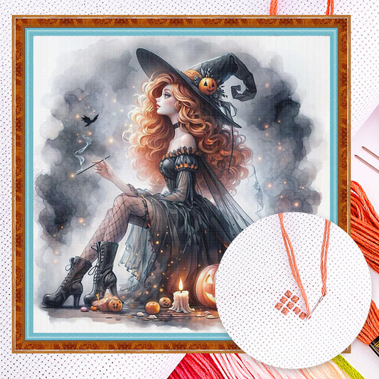 Halloween Princess Witch - Full 11CT Counted Cross Stitch 40x40CM - Yishu