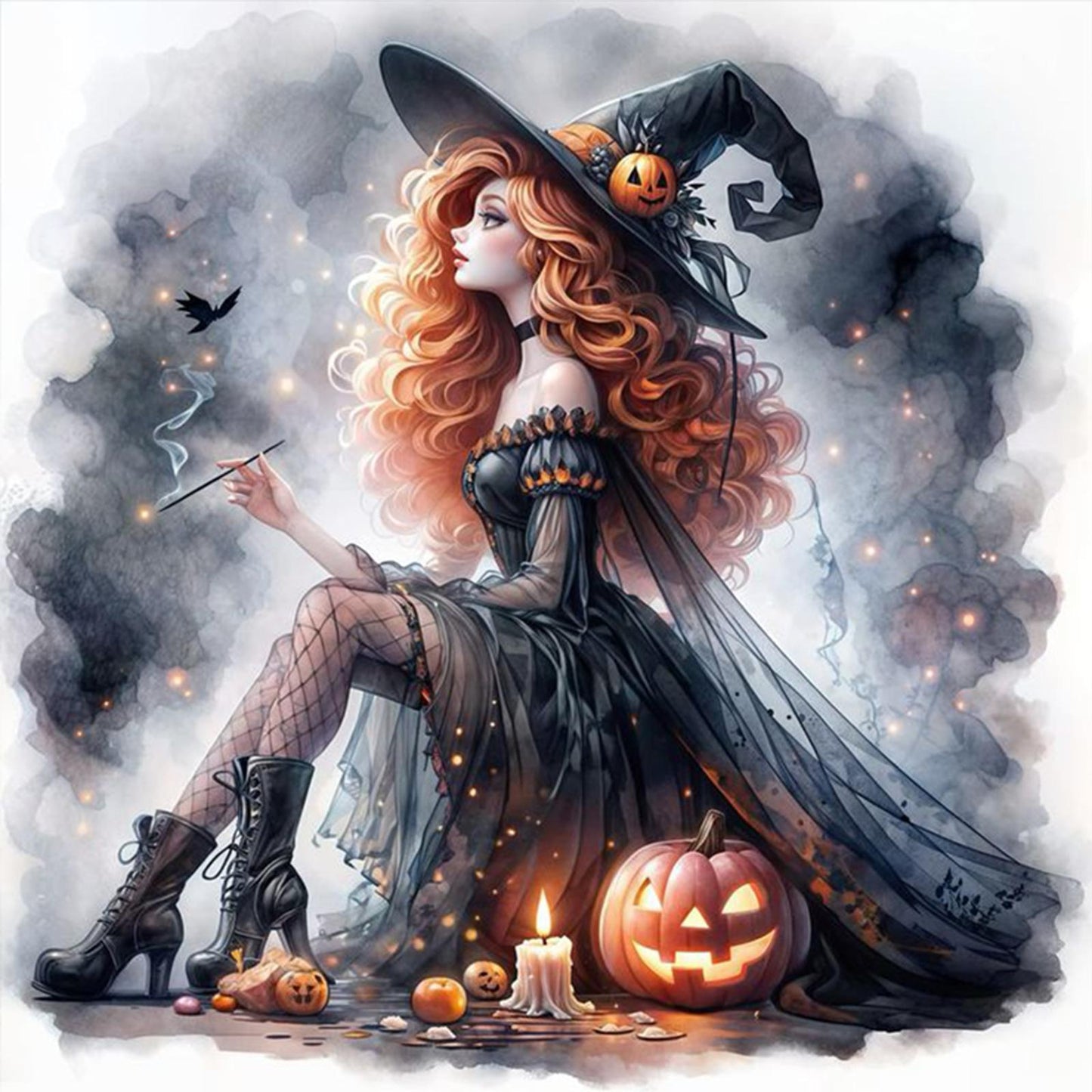 Halloween Princess Witch - Full 11CT Counted Cross Stitch 40x40CM - Yishu