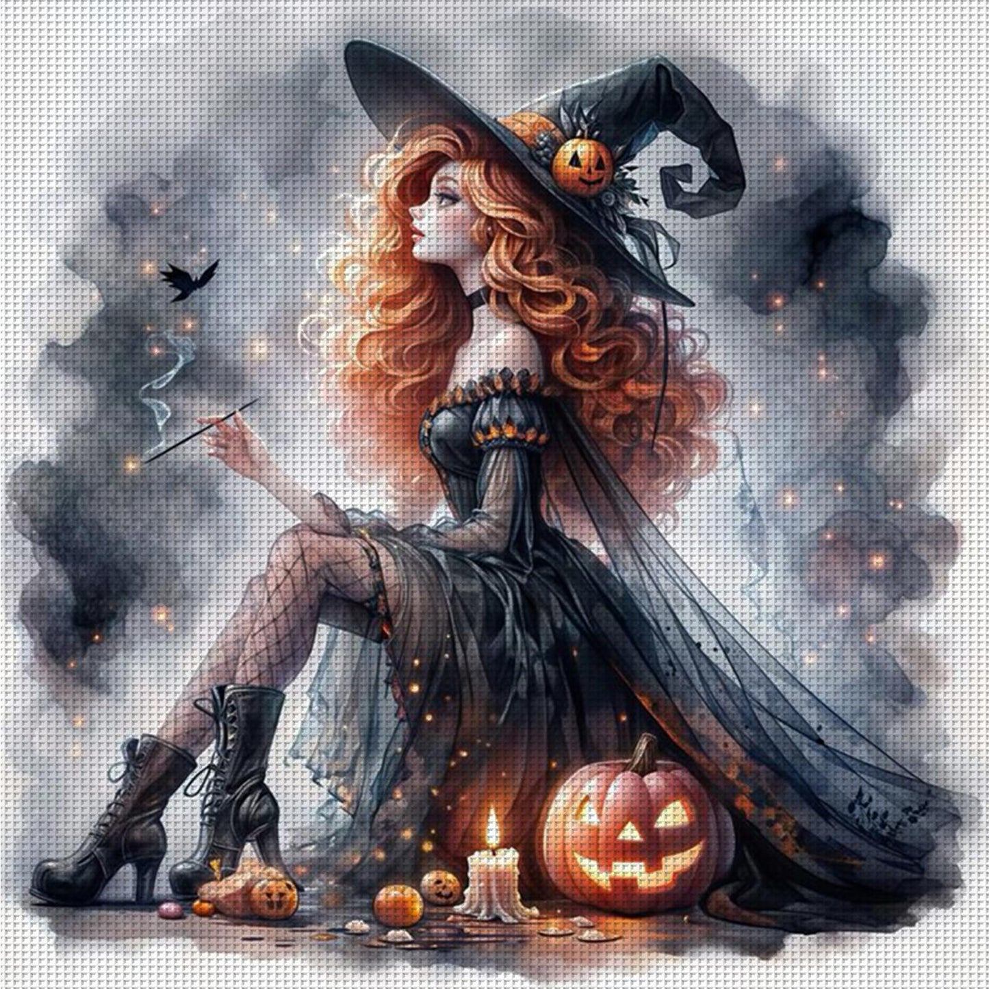 Halloween Princess Witch - Full 11CT Counted Cross Stitch 40x40CM - Yishu