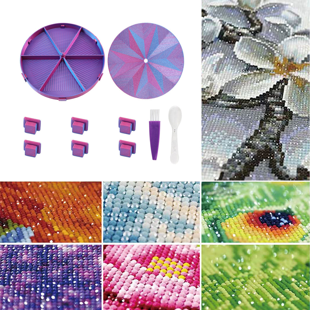 Beads Sorting Storage Tray Round Diamond Painting Tools with Lid (Blue Purple)