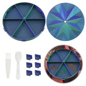 Beads Sorting Storage Tray Round Diamond Painting Tools with Lid (Blue Green)